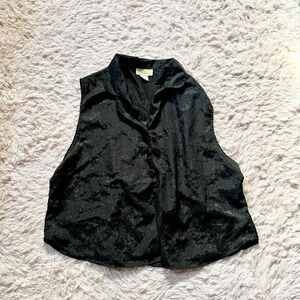 Vintage Black Jacquard Whimsygoth Edgy Silky Vest‎ Womens 3x Dark Fairy Grunge